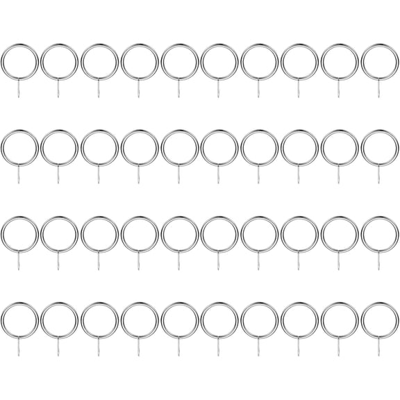 PLUMYHG-40 Pcs Curtain Rings with Eyelets, 1" ID Sliding Smoothly Metal Drapery Ring Fit Up to 0.88" Curtain Rod, Silver