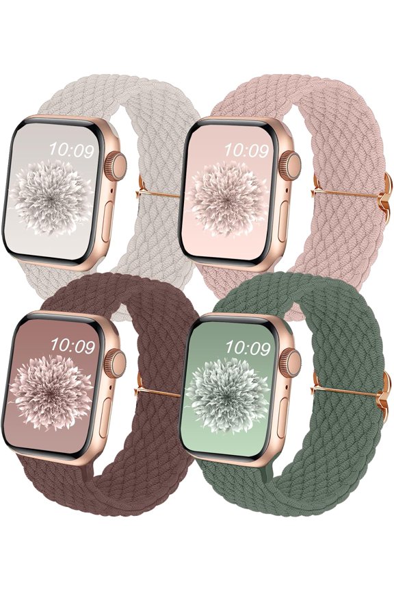 -4Pack Braided Solo Loop Compatible with Apple Watch Band 38mm 40mm 41mm 42mm 44mm 45mm 46mm 49mm, Washable Stretchy Woven Nylon Strap Women Men for iWatch Bands Series 11 10 9 8 7 6 5 4 3 2 1