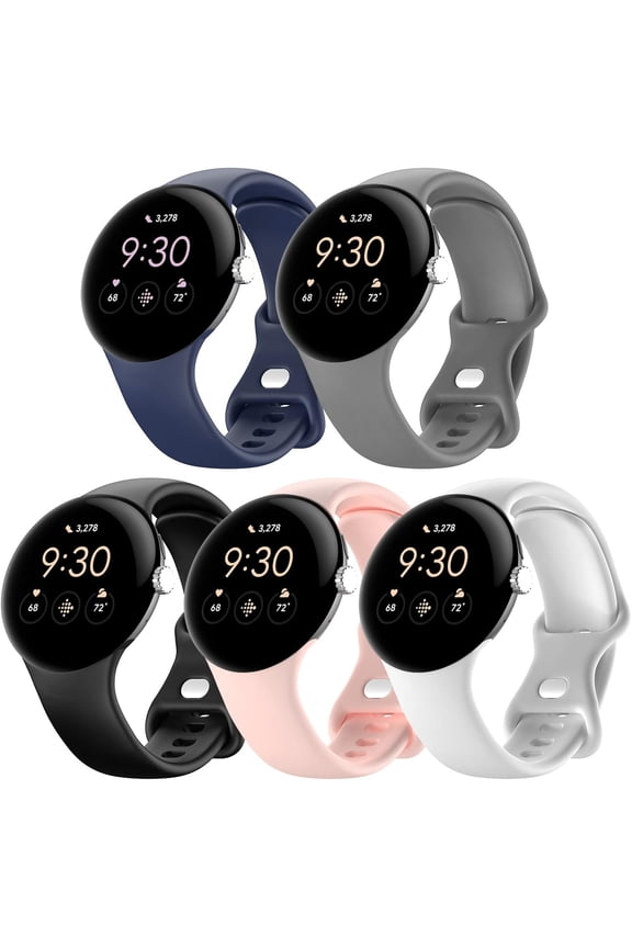 -5 Pack Watch Bands Compatible with Google Pixel 2/Pixel 3/Pixel 4 41mm for Women Men,Soft Silicone Durable Sport Replacement Strap for Pixel Watch 41mm Smartwatch Accessories