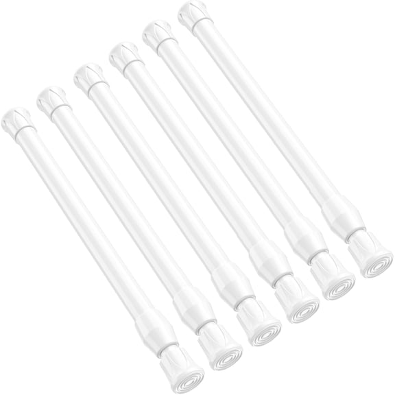 PLUMYHG-6 Pack Small Tension Rod 12 to 19 Inch Adjustable Tension Curtain Rod Mini Closet Spring Rod No Drilling Short Tension Rods for Windows, Cupboard, Kitchen Cabinets, White
