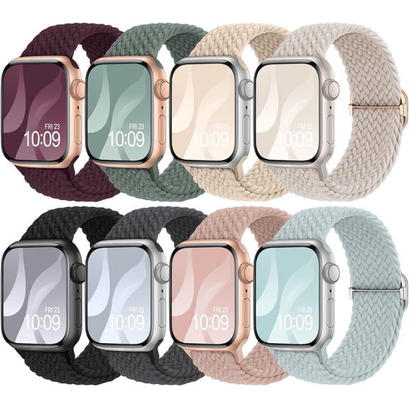 PLUMYHG-8 Pack Braided Stretchy Solo Loop Compatible with Apple Watch Bands for Women 40mm 38mm 41mm 44mm 46mm 45mm 42mm 49mm Men, Adjustable Sport Elastic Strap for iWatch Series 11 10 9 8 7 6 5 4 3