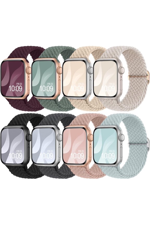 -8 Pack Braided Stretchy Solo Loop Compatible with Apple Watch Bands for Women 40mm 38mm 41mm 44mm 46mm 45mm 42mm 49mm Men, Adjustable Sport Elastic Strap for iWatch Series 11 10 9 8 7 6 5 4 3