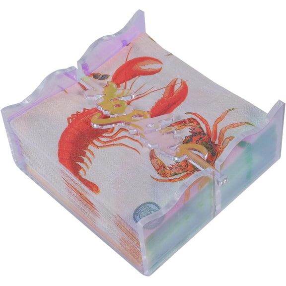 PLUMYHG-Acrylic Cocktail Napkin Holder - Fits 5x5 Inch Paper Napkins with Pressure Rod, Mordern Prism Wavy Edge Flat Napkin Dispenser for Kitchen Counter, Bar, Restaurant Table