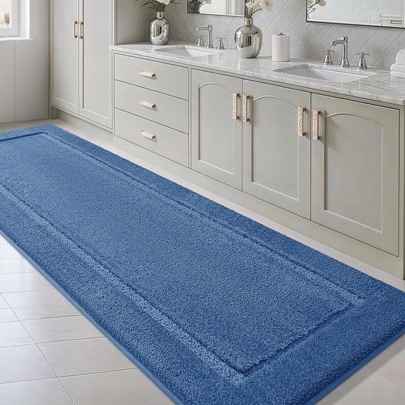 PLUMYHG-Bathroom Rugs 48"x20", Ultra Soft Thick Plush Fluffy Microfiber Absorbent Bath Mat, Non-Slip Backing, Machine Washable Bath Mats for Bathroom Floor, Tub and Shower, Home Decor Accessories, Bl