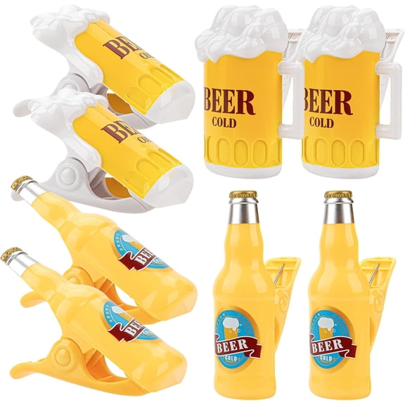 PLUMYHG-Beer Beach Towel Clip, Chairs Holder, Windproof Beer Mug Bottle Clothespins, Plastic Towel Laundry Clips for Beach Pool Chair Picnic Camping (8 Pcs)