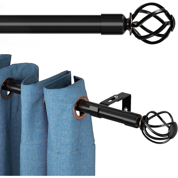 PLUMYHG-Black Curtain Rods for Windows 28 to 48 inch, Adjustable Splicing Curtain Rods for Windows Treatment, 1" Diameter Heavy Duty Metal Drapery Rod Set, Ball Cage Finials, Matte Black