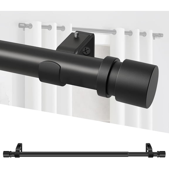 PLUMYHG-Black Curtain Rods for Windows,32 to 74 Inch Extra Long Splicing Metal Curtains Pole,1 Inch Diameter Adjustable Drapery Rod with End Caps Modern and Simple Style for Indoor Outdoor