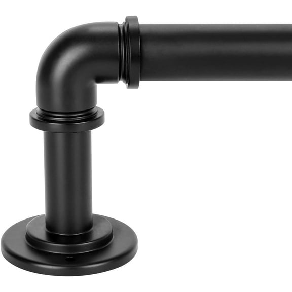 PLUMYHG-Black Industrial Curtain Rods for Windows 28 to 48 Inch(2.3 to 4 Feet), 1 Inch Diameter Blackout Wrap Around Adjustable Heavy Duty Window Drapery Rods, Indoor and Outdoor