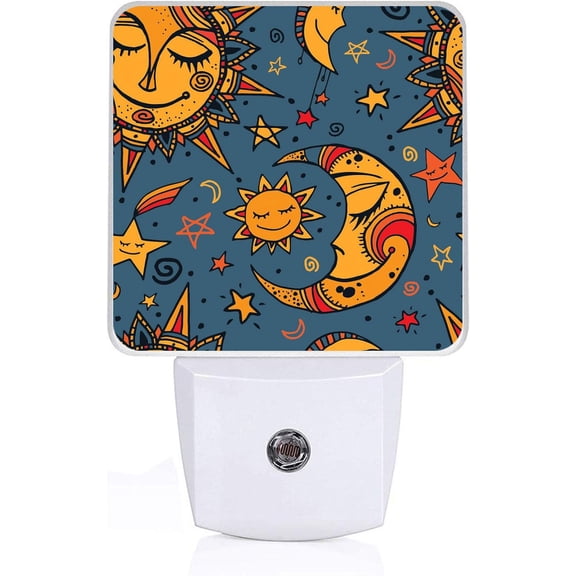 PLUMYHG-Blue Vintage Sun Moon Night Light, Plug-into Wall Nightlight Lamp with Dusk to Dawn Sensor, Led Lamp 0.5W Energy Efficient for Boys Girls Adults Home Decor