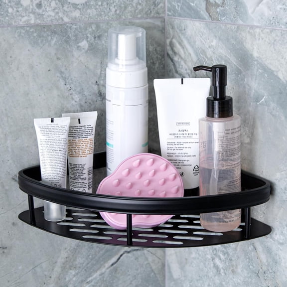 PLUMYHG-Cadella USA | Corner Shower Shelves | 2-Pack | No Drill Self-Adhesive | Black with Gold Bathroom Organizer