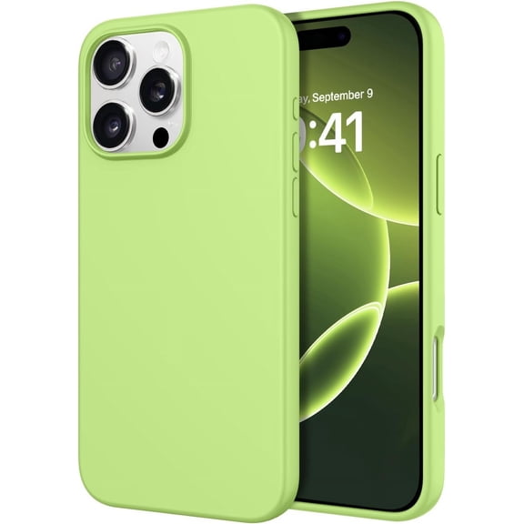 PLUMYHG-Case for iPhone 16 Pro Max 6.9'' Smooth Liquid Silicone Soft Gel Rubber Microfiber Lining Cushion Cover Shockproof Protective Phone Cases Compatible with iPhone 16 Pro Max-Avocado Green