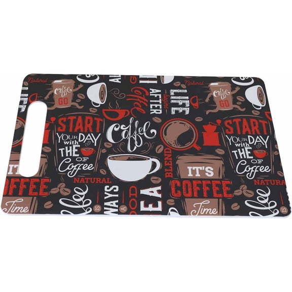 PLUMYHG-Coffee Cutting Board with Handles Start Your Day With Coffee Natural Brown Red Cutting Boards Plastic Safe Chopping Board for Kitchen 16" x 10" x 0.24"