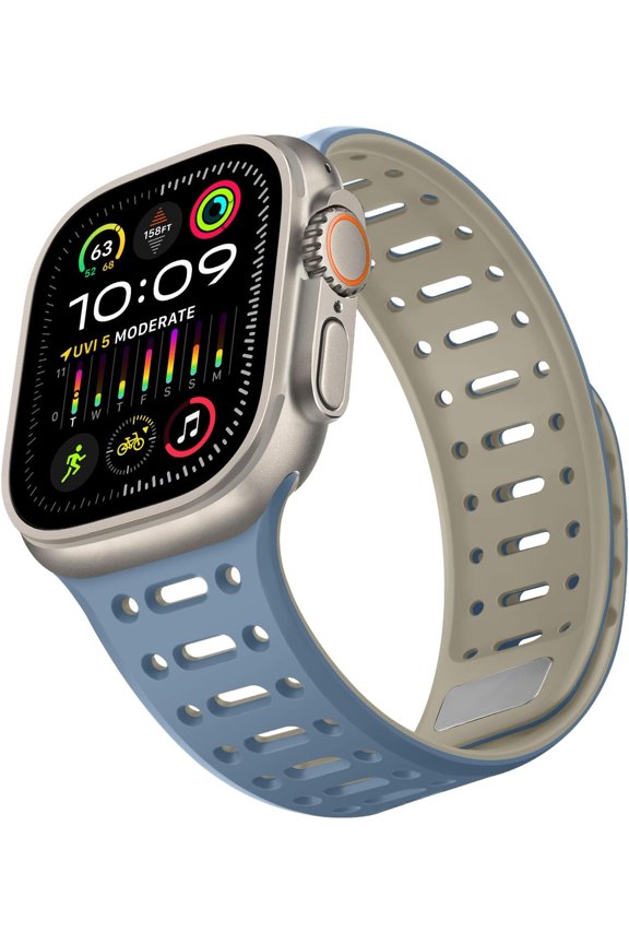 -Compatible with Apple Watch Band 49mm 46mm 45mm 44mm 42mm 41mm 40mm 38mm, Magnetic Silicone Sport Breathable Strap for iWatch Ultra 3/2/1 SE3 Series 11 10 9 8 7-1 (49/46/45/44/42, Blue/Aprico