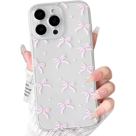 PLUMYHG-Compatible with iPhone 15 Pro Max Case Clear Cute Bow Knot Design for Women Girls Stylish Bowknot Durable Soft TPU Slim Protection Phone Cover - Pink Little Bow