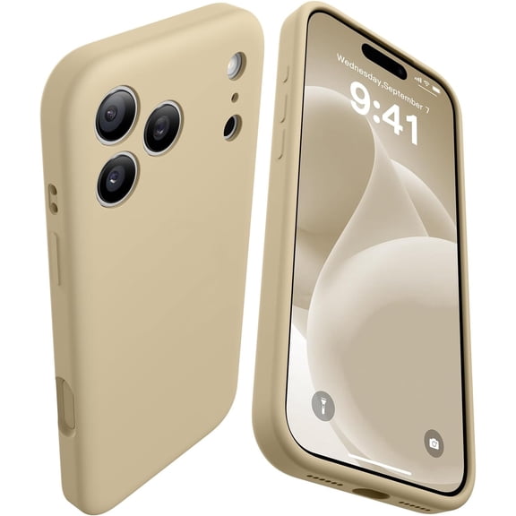 PLUMYHG-Compatible with iPhone 17 Pro Max Case 6.9'', Silicone Upgrade [Flat-Back Camera Protection] [Arc Edge] Shockproof Protective Phone Case with Anti-Scratch Microfiber Lining, Latte