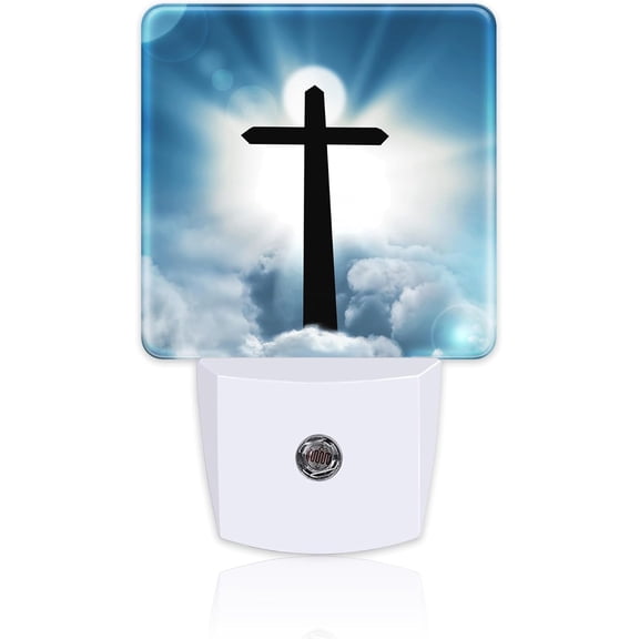 PLUMYHG-Cross and Blue Sky Night Light for Kids, Sun Cloud Heaven Night Light Plug in with Dusk to Dawn Sensor, 0.5w Energy Saving Sleep Friendly Nightlight for Hallway Stairway Kitchen Bedroom