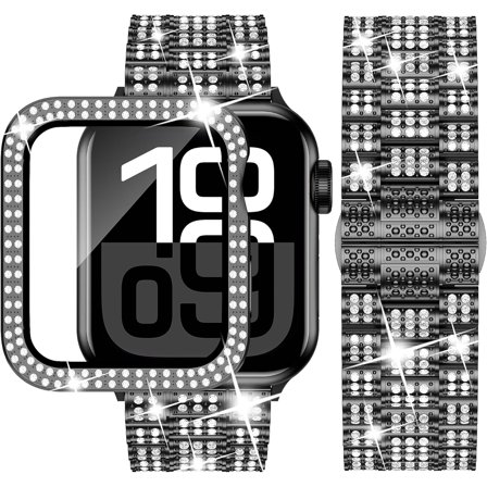 -Designed for Apple Watch Bands 46mm 45mm 44mm 42mm 41mm 40mm, Bling Diamond Case Band Kit Luxury Rhinestone Strap Series 11 10 9 8 7 6 5 4 SE 3 for Women