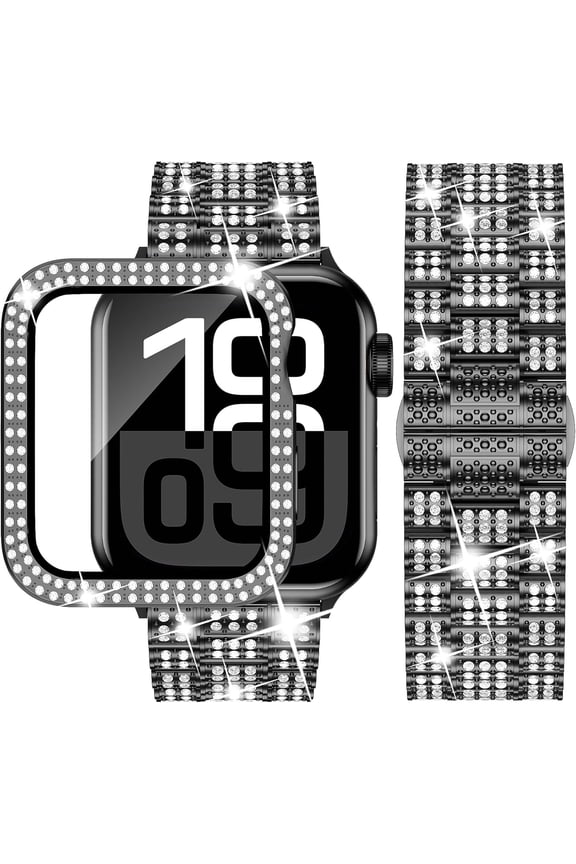 -Designed for Apple Watch Bands 46mm 45mm 44mm 42mm 41mm 40mm, Bling Diamond Case Band Kit Luxury Rhinestone Strap Series 11 10 9 8 7 6 5 4 SE 3 for Women