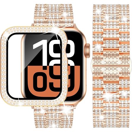 -Designed for Apple Watch Bands 46mm 45mm 44mm 42mm 41mm 40mm, Bling Diamond Case Band Kit Luxury Rhinestone Strap Series 11 10 9 8 7 6 5 4 SE 3 for Women