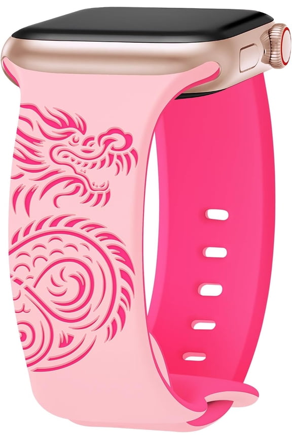 -Dragon Engraved Bands Compatible with Apple Watch Band for Women 38mm 40mm 41mm 42mm 44mm 45mm 46mm 49mm, Soft Silicone Two-Tone Dragon Sport Strap for iWatch Series 10 9 8 7 6 5 4 3 2 1 SE U