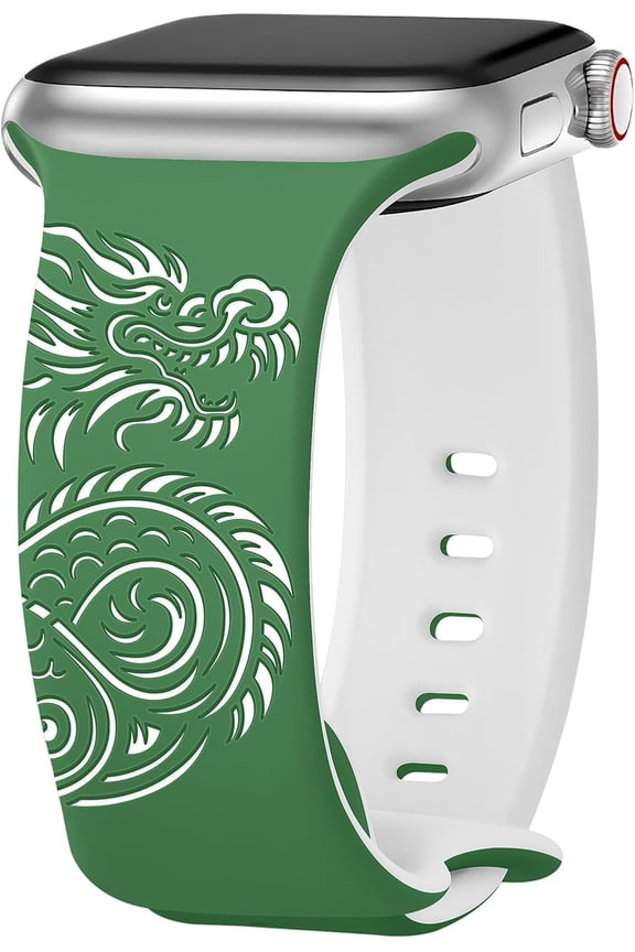 -Dragon Engraved Bands Compatible with Apple Watch Band for Women 38mm 40mm 41mm 42mm 44mm 45mm 46mm 49mm, Soft Silicone Two-Tone Dragon Sport Strap for iWatch Series 10 9 8 7 6 5 4 3 2 1 SE U