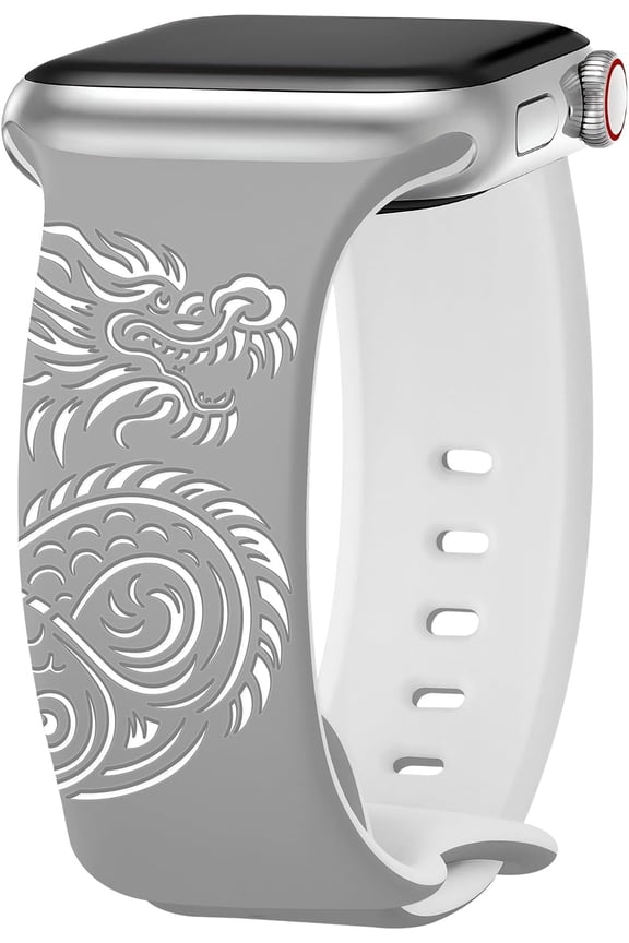 -Dragon Engraved Bands Compatible with Apple Watch Band for Women 38mm 40mm 41mm 42mm 44mm 45mm 46mm 49mm, Soft Silicone Two-Tone Dragon Sport Strap for iWatch Series 10 9 8 7 6 5 4 3 2 1 SE U