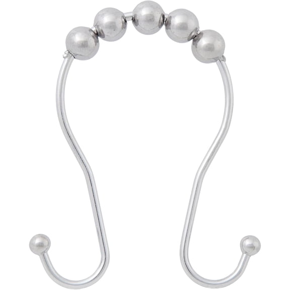 PLUMYHG-KN67123 Rust-Resistant Gliding Metal Beaded Shower Curtain Rings with Double Hanging Hooks for Shower Curtain and Standard Shower Curtain Rod, Bathroom Use, Easy to Install, 12-Pack, Chrome