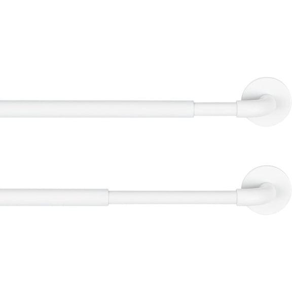 PLUMYHG-KXLife 2 Pack Adjustable Sticky Self Adhesive 3/8 Inch Sash Curtain Rod for Metal, Wood Doors, 11 to 17 Inch Multi-Use Cafe Sidelight Sash Rods for Door Panels, Windows, Bathroom, (White,Set