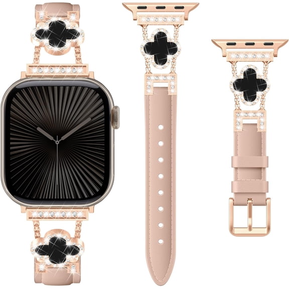 PLUMYHG-Leather Band Compatible with Apple Watch Bands for Women 40mm 41mm 42mm 38mm,Dressy Slim Thin Cute Bracelet with Bling Buckle Metal Link Chain Band for iWatch 11 10 9 8 7 6 5 4 3 SE 3/2/1