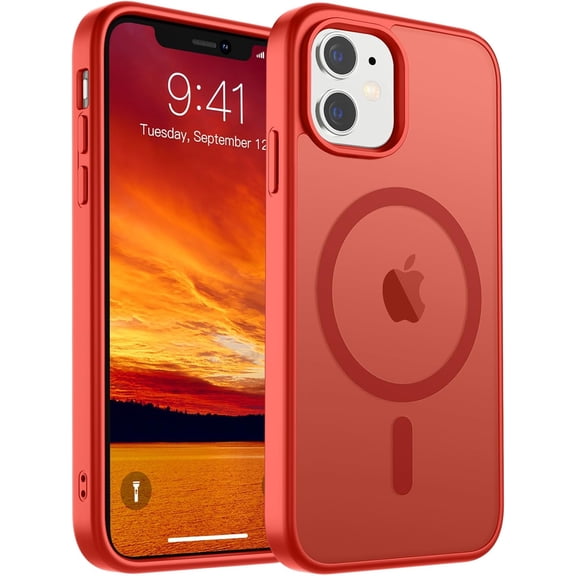 PLUMYHG-Magnetic for iPhone 11 Phone Case (Compatible with MagSafe) (Military Grade Drop Protection) Slim Translucent Matte Shockproof Phone Cover,Red