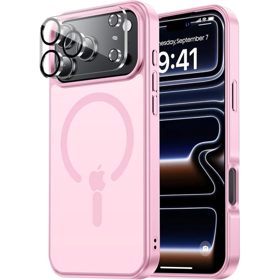 PLUMYHG-Magnetic for iPhone 17 Pro Case Fits MagSafe Camera Len Protector*1 16FT Drop Resistant Matte Skin Feeling Back Cover Shockproof Slim Fit for iPhone 17 Pro Phone Case 6.3 inchLight Pink