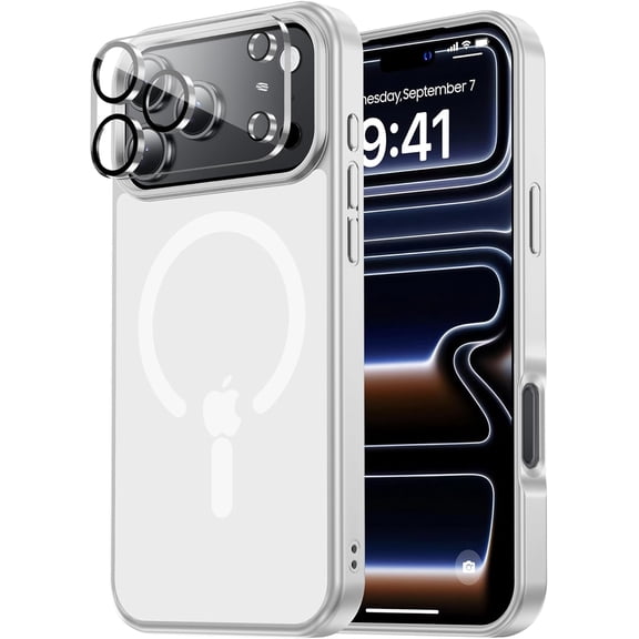 PLUMYHG-Magnetic for iPhone 17 Pro Max Case Fits MagSafe Camera Len Protector*1 16FT Drop Resistant Matte Skin Feeling Back Cover Shockproof Slim Fit for iPhone 17 Pro Max Phone Case 6.9 inch,White