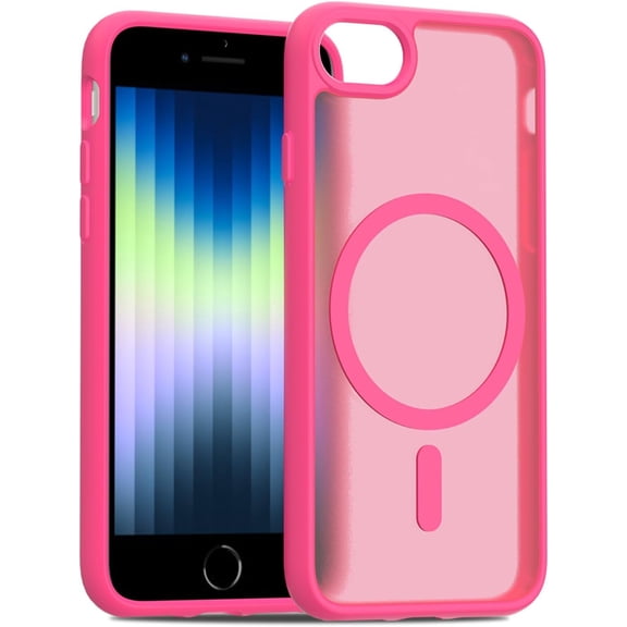 PLUMYHG-Magnetic for iPhone SE Case 2022/3rd/2020/2nd gen, iPhone 8 & iPhone 7 [Compatible with Magsafe] Shockproof Slim Translucent Matte Protective Phone Case - Hot Pink