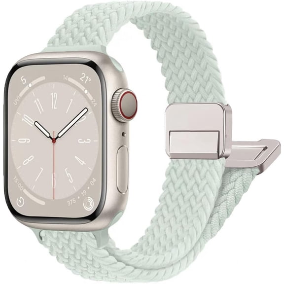 PLUMYHG-Mycvlleon Slim Braided Loop with Magnetic Clasp Compatible with Apple Watch Band 38mm 40mm 41mm 42mm Nylon Thin Solo Loop Elastic Straps for iWatch Bands Series 11 10 9 8 7 SE 6 5 4 3 2 1