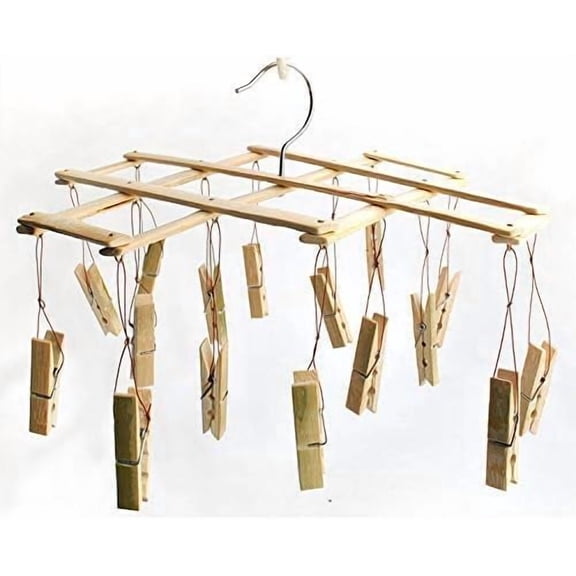 PLUMYHG-Natural Bamboo Clothespin-Folding Clothespin Laundry Dripping Hanger 16 Clip Bamboo Clothespin Folding Shrinking Clothespin-Underwear, Socks, Hats and Boots Portable Indoor Household
