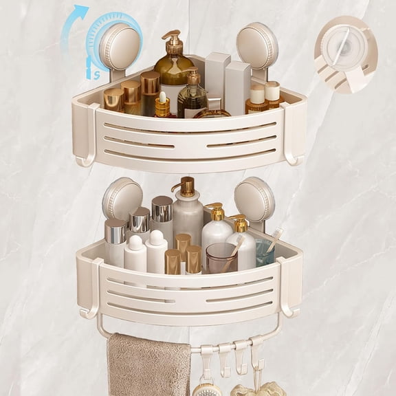 PLUMYHG-New Suction Cup Corner Shower Caddy Non Drilling and Detachable Corner Shower Shelf Aluminum Anti Rust Corner Shelf 1 Second Installation,Suction Cup Shower Caddy Easy Storage of Shower Gel/S