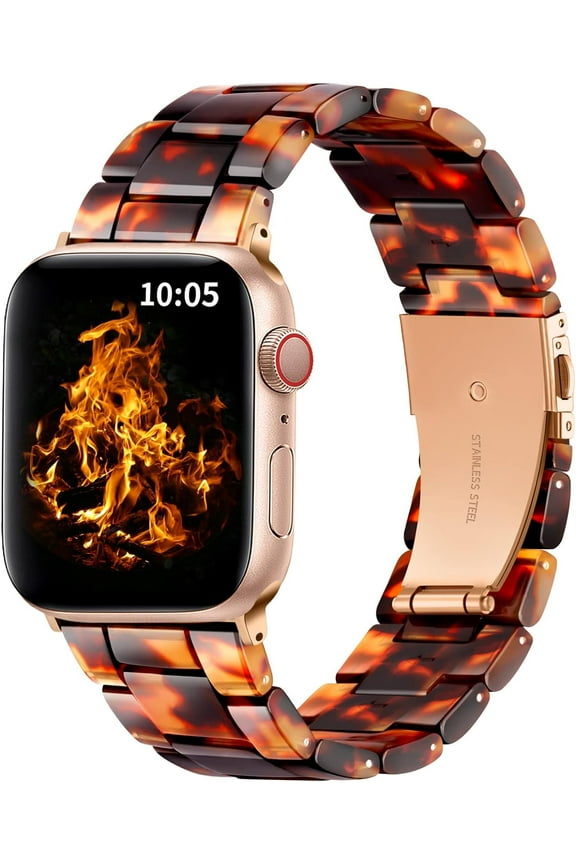 -Resin Bands Compatible with Apple Watch Bands for Women Men 41mm 40mm 38mm 42mm Series 11/10/9/8/7/6/5/4/3/2/1/SE, Stylish Replacement Bracelet Wristband Stainless Steel Buckle Tortoiseshell