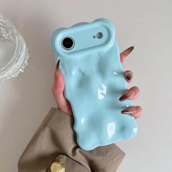 PLUMYHG-Ripple Case for iPhone Air, Cute Silver Cover Wave Shape for iPhone Case Pretty Aesthetic 3D Phone Cover, Water Ripple Shell 3D Chrome Design for Women and Girl, Blue