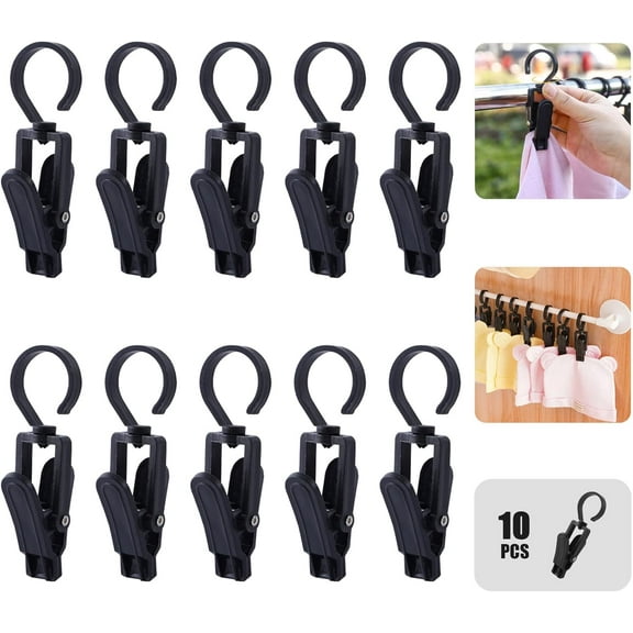 PLUMYHG-Rotating Laundry Hook Clip,Plastic Clothes Swivel Hanger,Multipurpose Anti-skid Clothespin,Hat/Cap/Socks/Scarf Hanging Organizer,Heavy Duty/Windproof/Black Drying Clamp,Wardrobe Organizing To