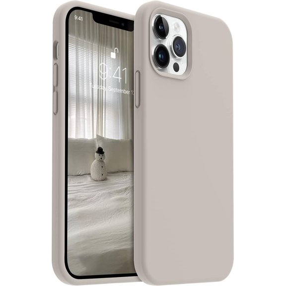 PLUMYHG-Shockproof for iPhone 12 Pro Max Case, Liquid Silicone Phone Case with [Soft Anti-Scratch Microfiber Lining] Drop Protection 6.7 inch, Stone