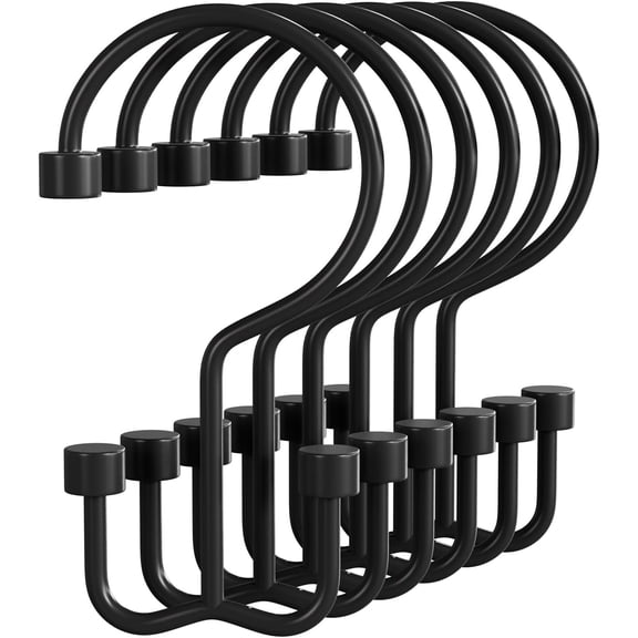 PLUMYHG-Shower Curtain Hooks Matte Black Shower Curtain Rings, 12 Pcs Double Hook Shower Curtain Hooks Rings Shower Curtain Hangers Rust Proof, Metal Shower Hooks for Bathroom Shower Curtain Rod