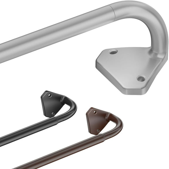 PLUMYHG-Silver Curtain Rods, No Rust Adjustable Blackout Drapery Rods, 5/8 Inch Diameter Wrap Around Curtain Pole for Windows, Ideal for Bedroom, Outdoor (28-48 Inch,Grey)