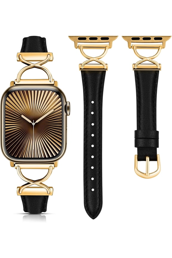 -Slim Leather Band Compatible with Apple Watch Bands 40/38/41/44/42/45/46/49mm Women, Dressy Fancy Designer Thin Leather Strap for iWatch Series 11 10 9 8 7 6 5 4 3 SE/Ultra 3 2 1