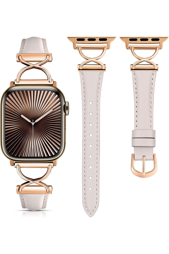 -Slim Leather Band Compatible with Apple Watch Bands 40/38/41/44/42/45/46/49mm Women, Dressy Fancy Designer Thin Leather Strap for iWatch Series 11 10 9 8 7 6 5 4 3 SE/Ultra 3 2 1