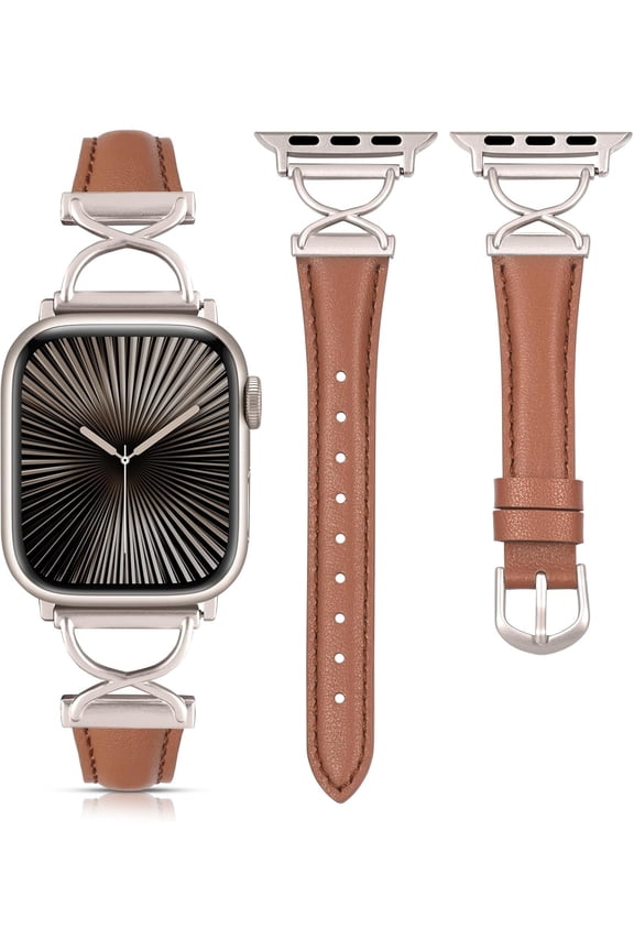 -Slim Leather Band Compatible with Apple Watch Bands 40/38/41/44/42/45/46/49mm Women, Dressy Fancy Designer Thin Leather Strap for iWatch Series 11 10 9 8 7 6 5 4 3 SE/Ultra 3 2 1