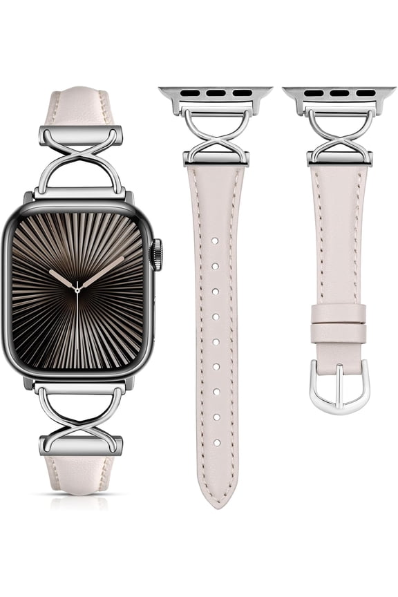 -Slim Leather Band Compatible with Apple Watch Bands 40/38/41/44/42/45/46/49mm Women, Dressy Fancy Designer Thin Leather Strap for iWatch Series 11 10 9 8 7 6 5 4 3 SE/Ultra 3 2 1