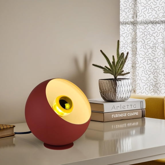 PLUMYHG-Small Bedside Table Lamp, Modern Table Lamp for Bedroom Nightstand, Cute Bedside Lamp, LED Sphere Lamp, E12 Bulbs, Desk lamp for Living Room Dorm Office (Red)