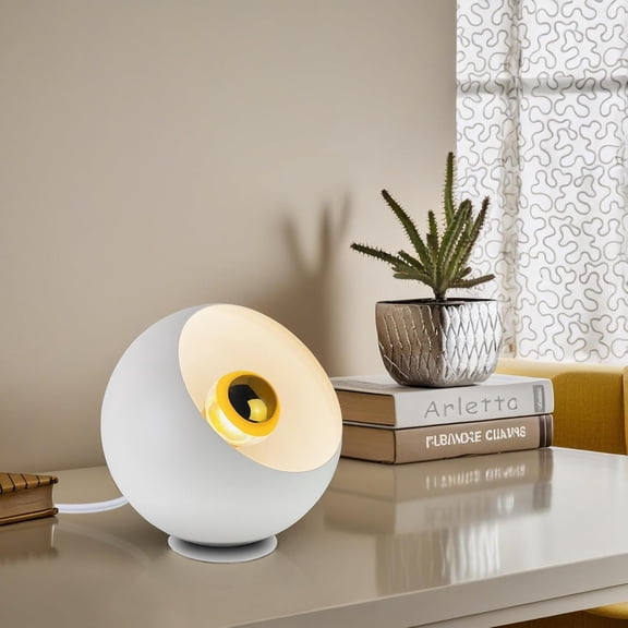 PLUMYHG-Small Bedside Table Lamp, Modern Table Lamp for Bedroom Nightstand, Cute Bedside Lamp, LED Sphere Lamp, E12 Bulbs, Desk lamp for Living Room Dorm Office (White)