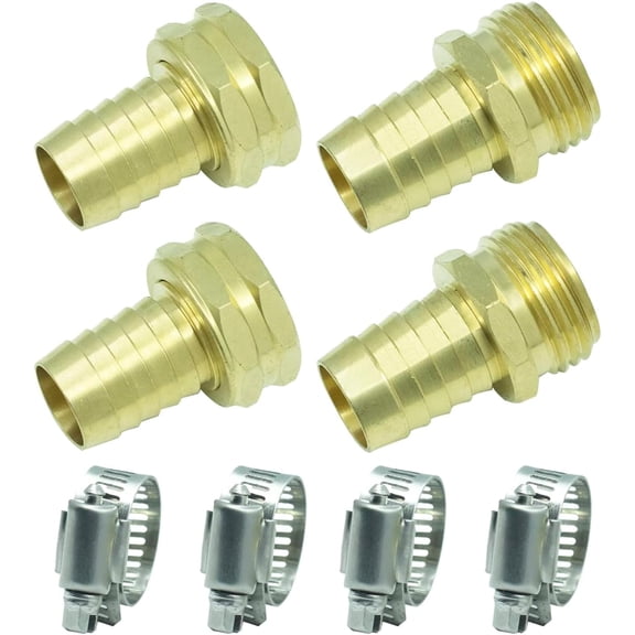 PLUMYHG-Solid Brass Garden Hose Repair Kit - Heavy Duty Connector with Stainless Steel Clamps - Leak-Proof Mender for 3/4" Hose Fittings - Easy Install for Hose End Replacement & Custom Lengths, 2 Pa
