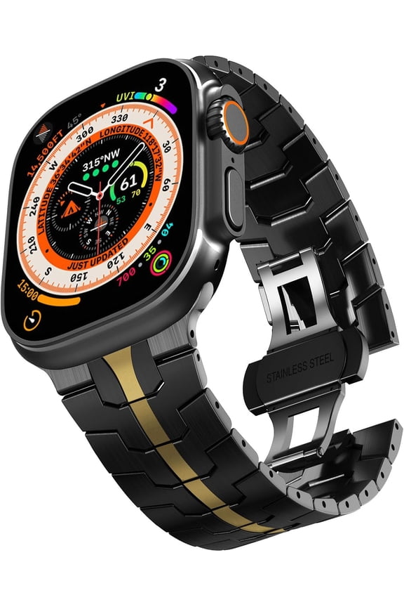 -Stainless Steel Band for Apple Watch Band Apple Watch Ultra 3/2/1 Band 49mm, Series 11/10 46mm, 9/8/7 45mm, SE3/SE2/SE 6/5/4 44mm, 3/2/1 42mm, Metal Strap with Folding Clasp for Men, Titanium